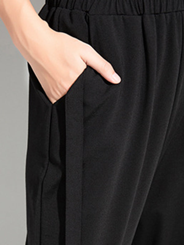 Simple Black Split-Joint High Waisted Casual Pants Bottom