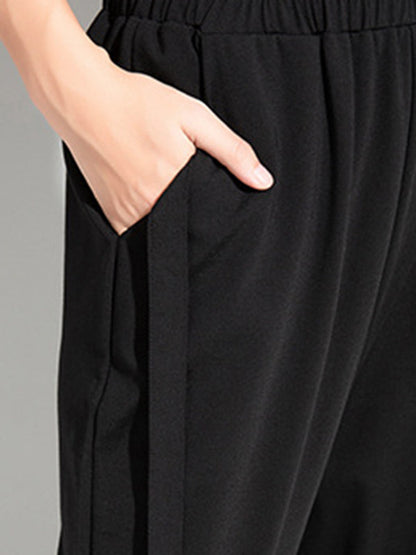 Simple Black Split-Joint High Waisted Casual Pants Bottom