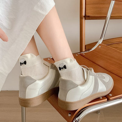 Rufia - Embroidered Bow Bear Low-Cut Socks