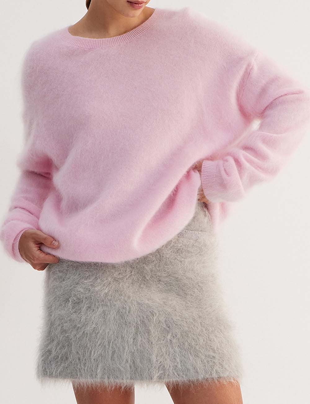 Winter Fuzzy Crew Neck Solid Color Knit Sweater