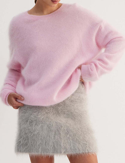 Winter Fuzzy Crew Neck Solid Color Knit Sweater