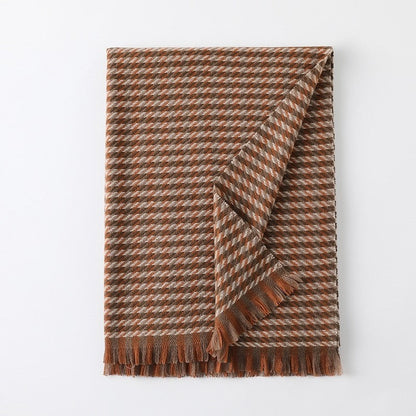 Imitated Cashmere Houndstooth Tassel Shawl Scarf