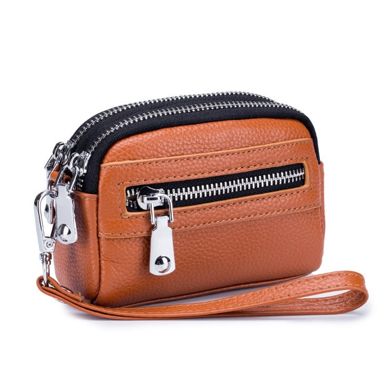 Mini Cowhide Double Zipper Clutch Bag
