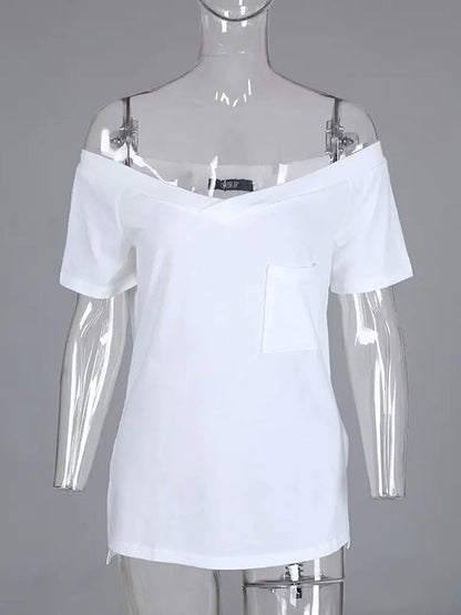 Simple Casual Solid Color Off-The-Shoulder T-Shirt Top