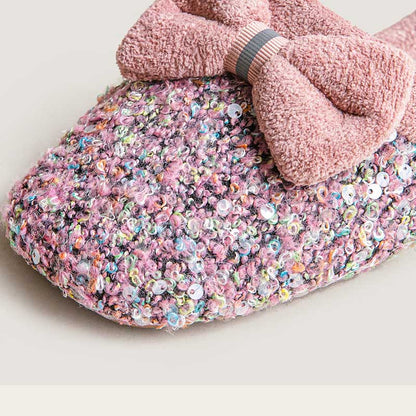Elegant Sequins Plush Bow Knot Slippers