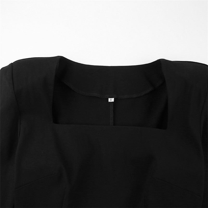Solid Color Square Neck Long Sleeve Long Bodycon Dress