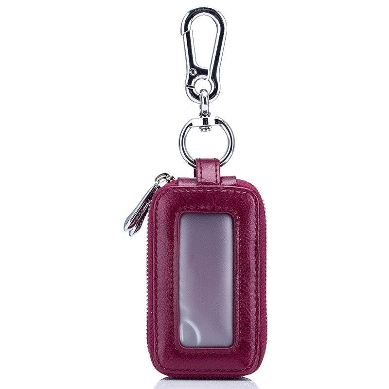 Men's Genuine Leather Zipper Double Layer Key Bag