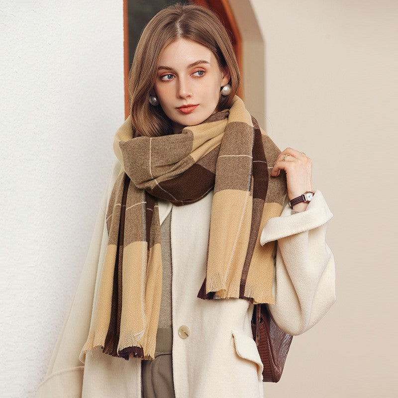 Plaid Fringe Warm Scarf