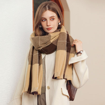 Plaid Fringe Warm Scarf