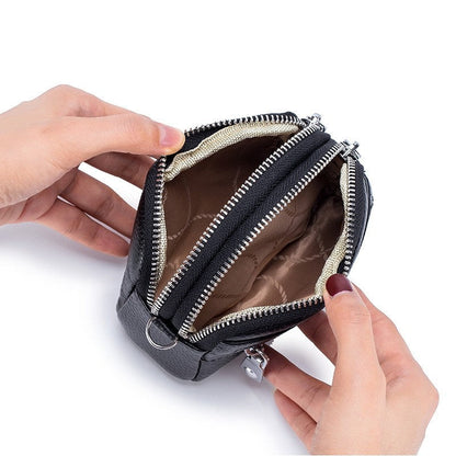 Mini Cowhide Double Zipper Clutch Bag