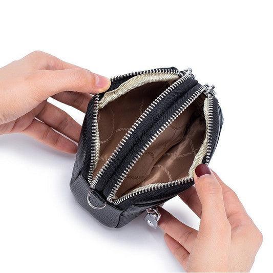 Mini Cowhide Double Zipper Clutch Bag