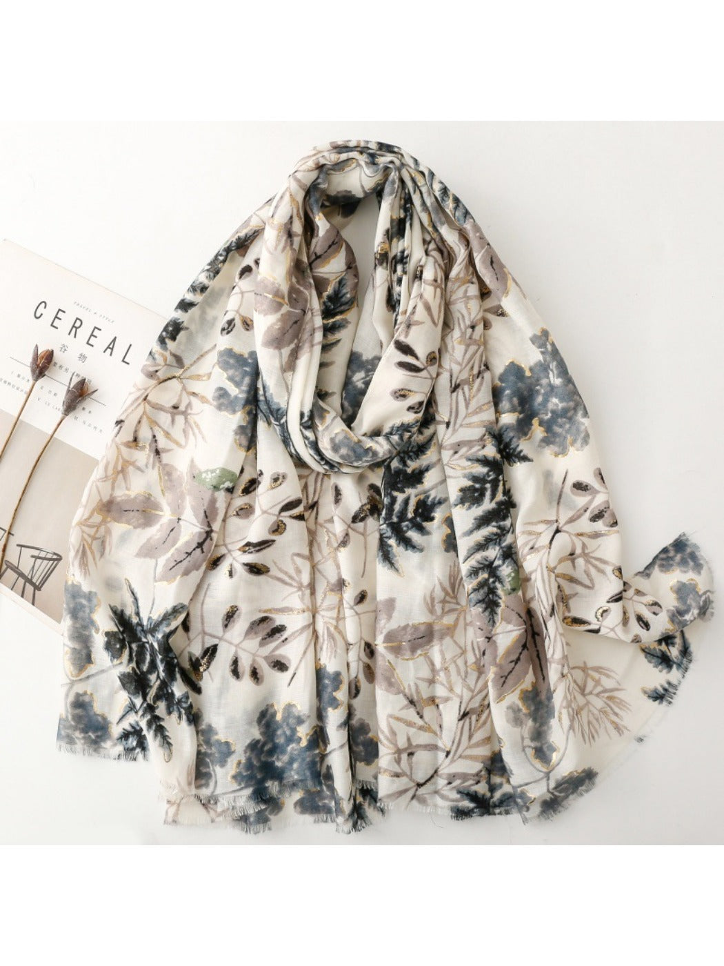 Scarvii - Leaf Print Long Thin Scarf - Versatile &amp; Stylish