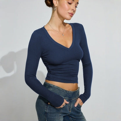 Short Fit V-Neck Solid Color T-Shirt