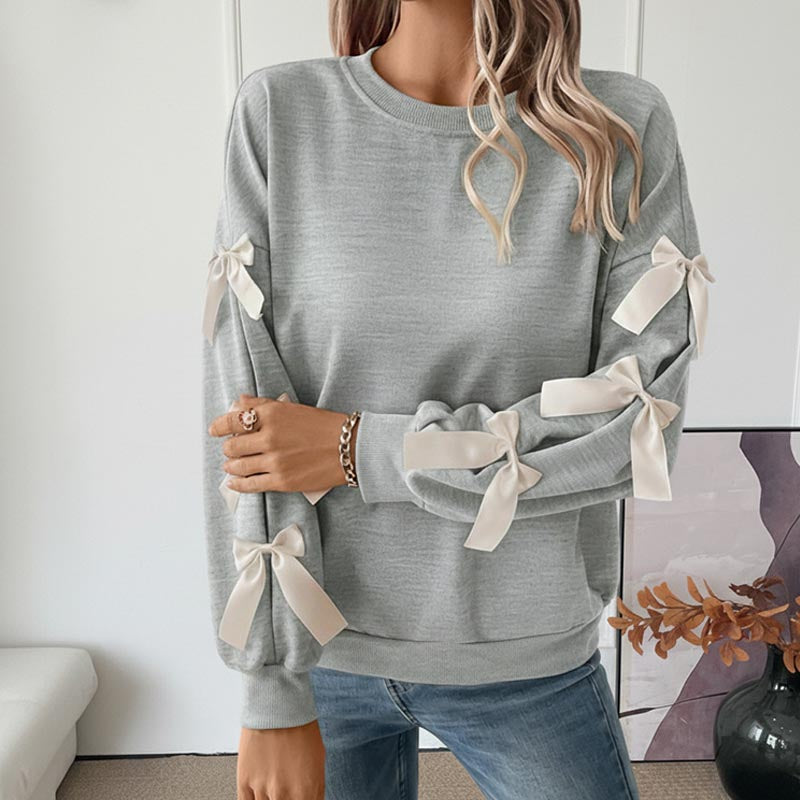 Cute Solid Color Bow Knot Pullover Sweater