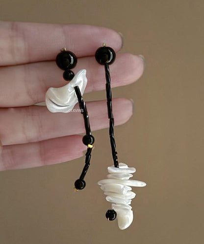 Chic Black Alloy Shell Asymmetrical Tassel Drop Earrings