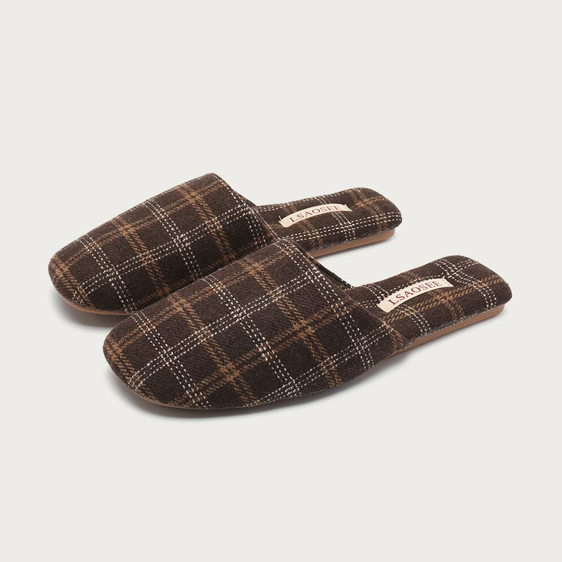 Color Block Plaid Cozy Indoor Slippers