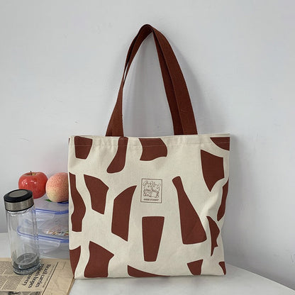 Zippered Canvas Handbag With Artistic Design