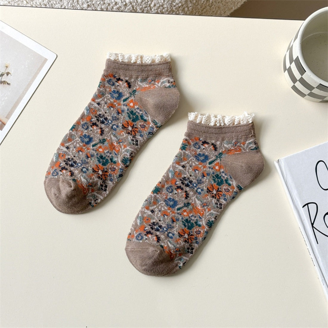 Rufia - Floral Lace Trim Ankle Socks