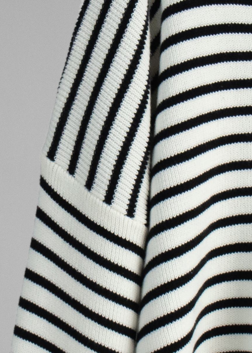 Striped V Neck Knit Sweater With Wide Sleeves