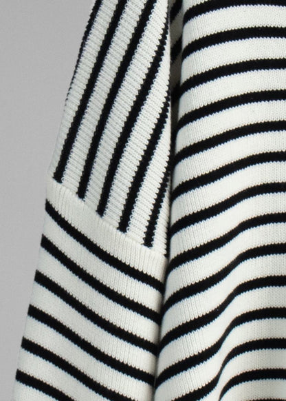 Striped V Neck Knit Sweater With Wide Sleeves