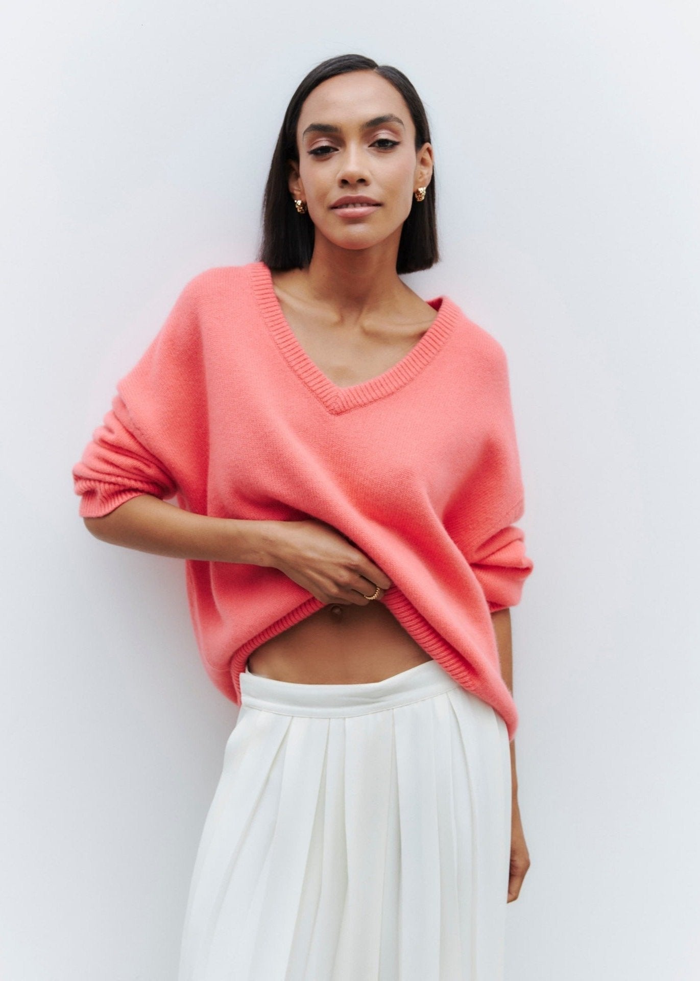 Loose Knit Sweater V Neck Soft Breathable Fabric