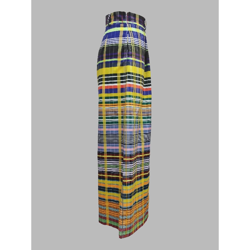 Loose Wide Leg Checkerboard Printed Casual Pants Bottoms Pants