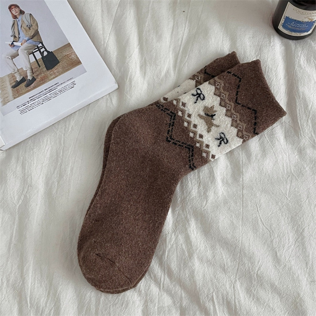 Rufia - Adorable Dog Pattern Thickened Mid-Calf Socks