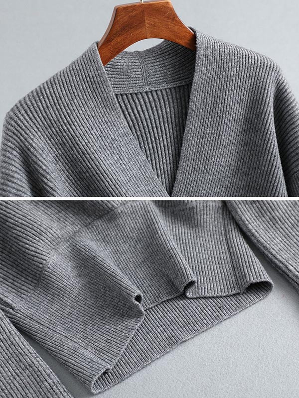 Stylish 6 Colors Knitting V-Neck Asymmetric Sweater