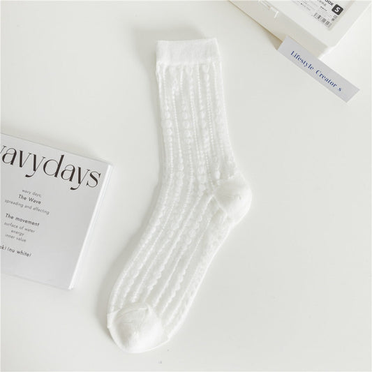 Rufia - Polka Dot &amp; Striped Sheer Crew Socks