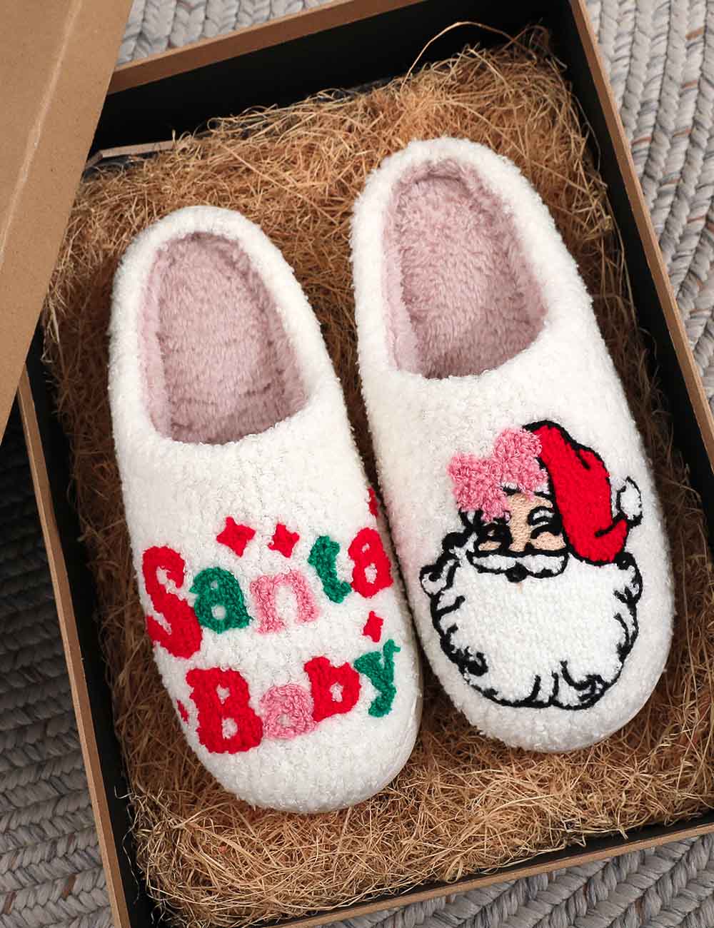 Winter Santa Claus Warm Fleece Indoor Slippers