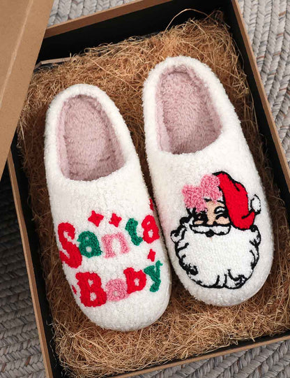 Winter Santa Claus Warm Fleece Indoor Slippers