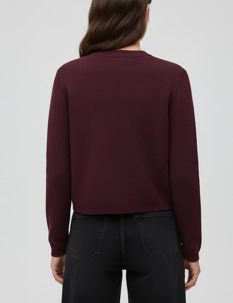 Fall Solid Color Crew Neck Knit Cardigan