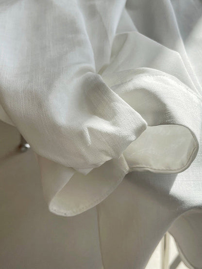 High-Low Loose Pleated See-Through Solid Color Split-Joint Round-Neck Blouses