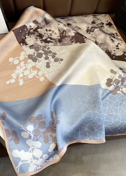 Satin Floral Square Scarf With Subtle Neutrals