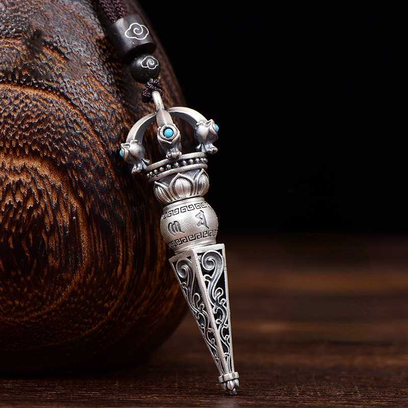 Six Character Mantra Diamond Pestle Pendant, Demon Slaying Pestle Retro Vintage Men'S And Women'S Necklace