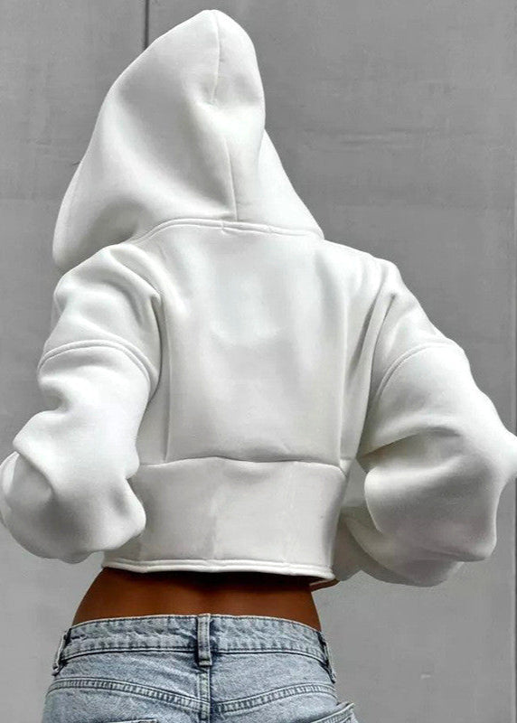 Structured Cropped Polyester Fleece Hoodie
