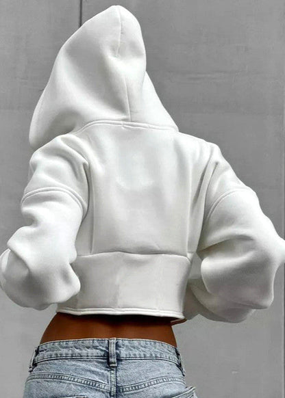 Structured Cropped Polyester Fleece Hoodie