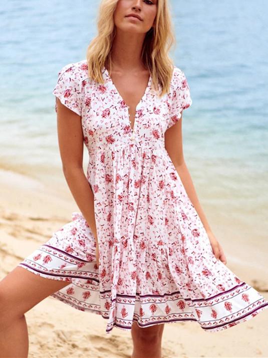 Spring And Summer Women'S Holiday Printed Skirt Bohemian Dress