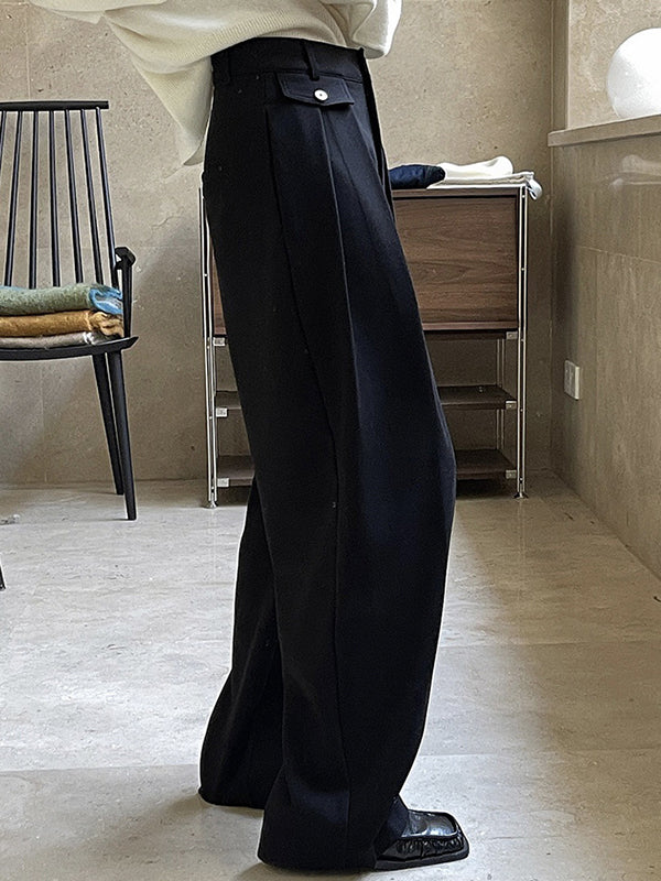 Loose Pleated Solid Color Casual Pants Bottoms
