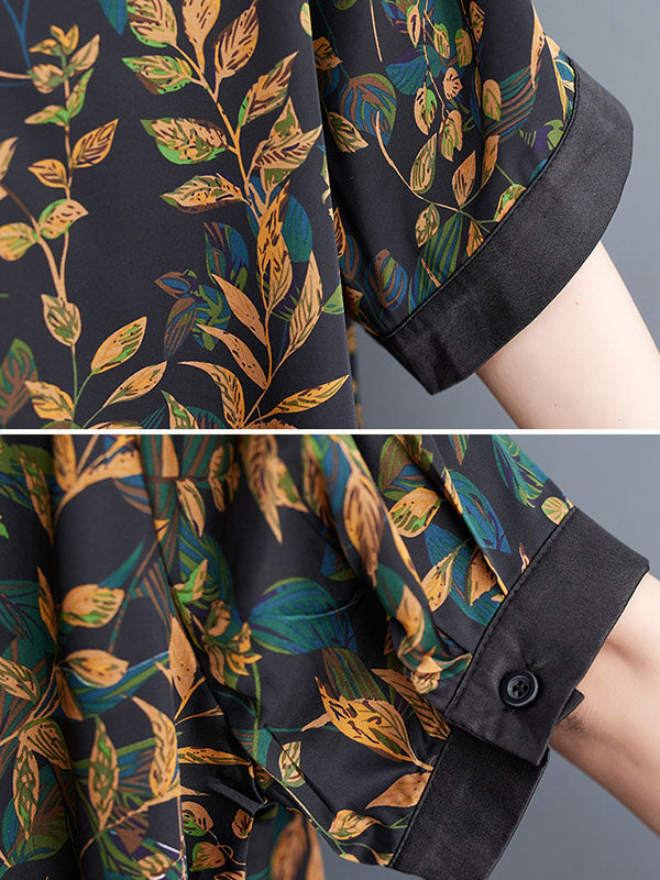 Loose Short Sleeves Printed Lapel Two Pieces Set