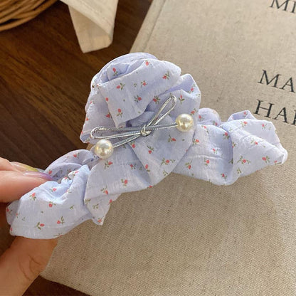 Elegant Floral Fabric Lace Bow Hair Claw Clips