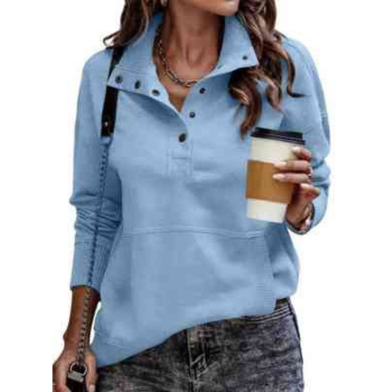 Solid Color Pocket Long Sleeve Button Up Hoodie