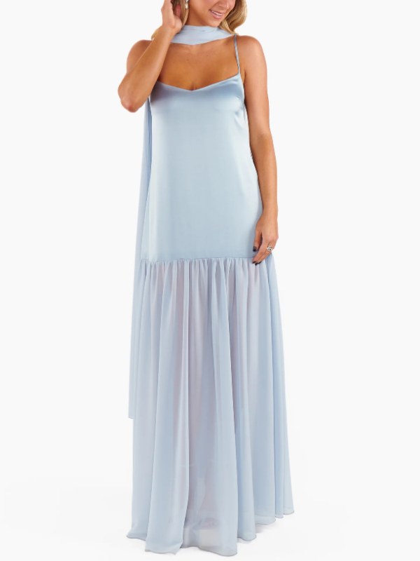 Solid Color Splicing Spaghetti Maxi Dress