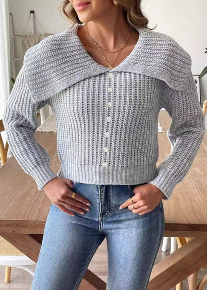 Short Beaded Lapel Sweater In Soft Knit