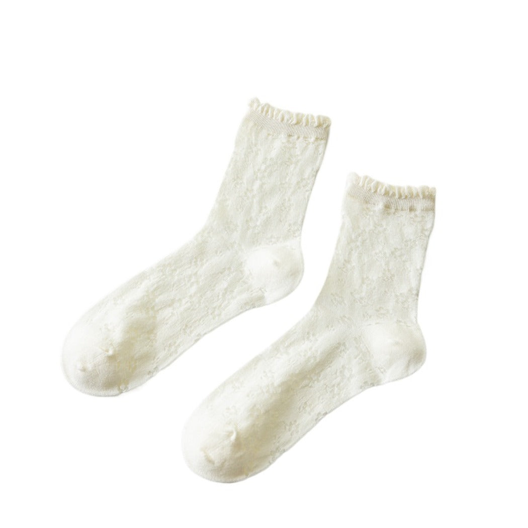 Rufia - Delicate Floral Mid-Calf Mesh Socks -Thin &amp; Breathable