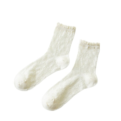 Rufia - Delicate Floral Mid-Calf Mesh Socks -Thin &amp; Breathable