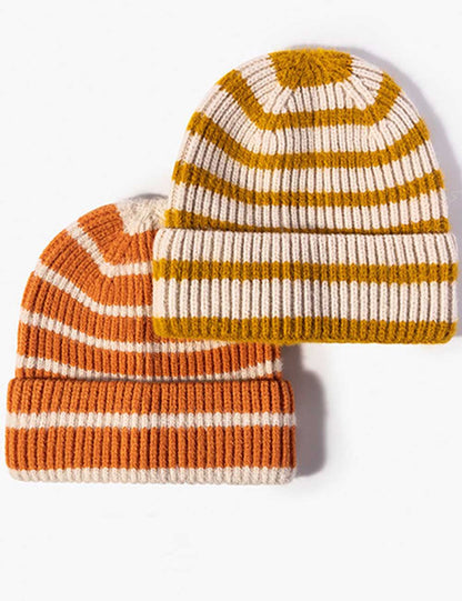 Winter Striped Beanie Cuff Warm Knitted Hat