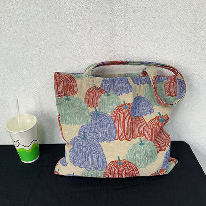 Vintage Pumpkin Embroidered Jacquard Canvas Bag