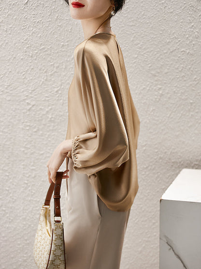 Batwing Sleeves Solid Color Round-Neck Blouses&Shirts Tops
