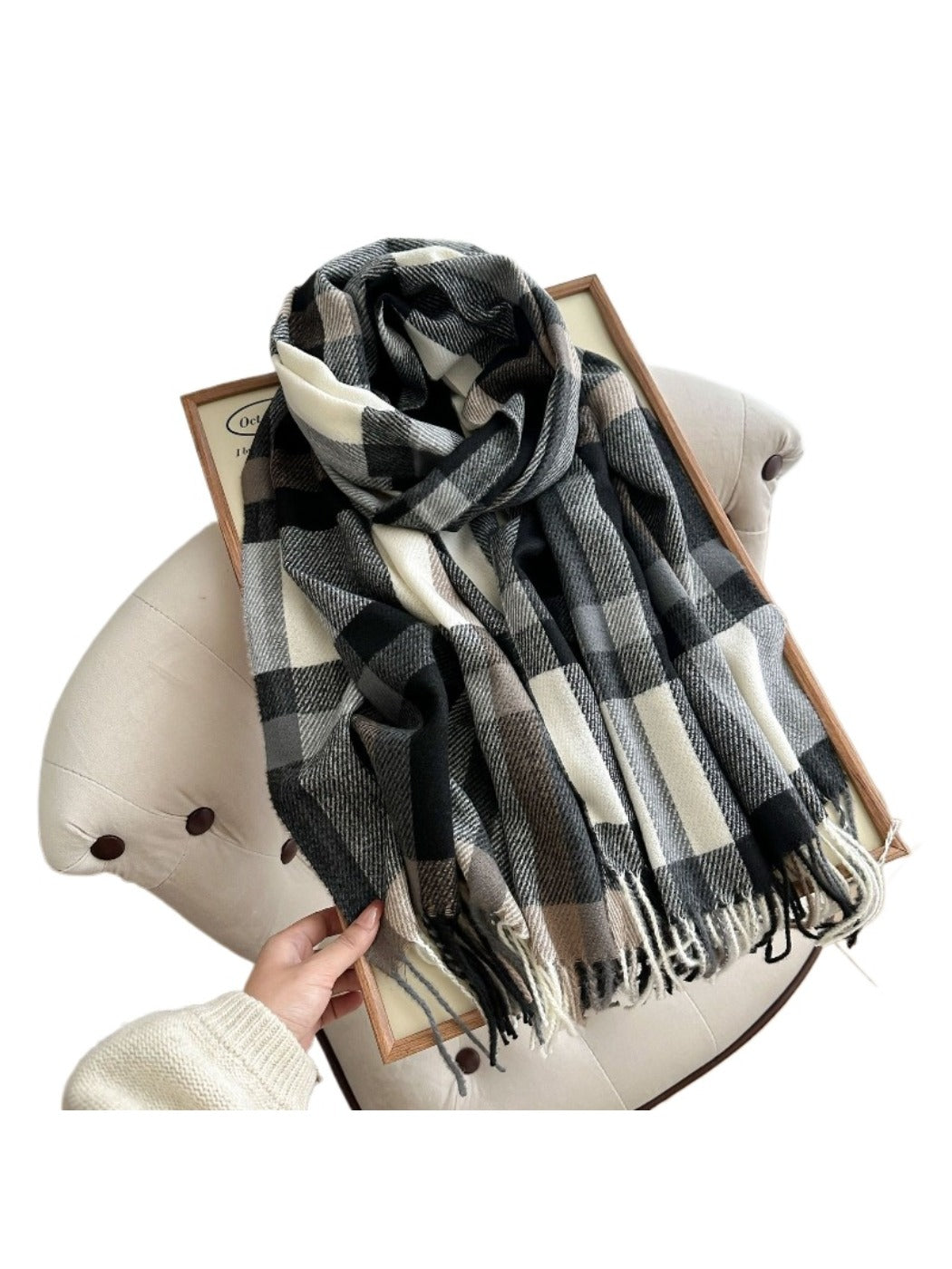 Scarvii - Colorblock Plaid Winter Scarf for Women
